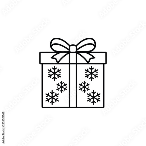 snowflake Christmas present with festive details, snowflake Christmas present black outline on white for Christmas decor, winter crafts and holiday gift design