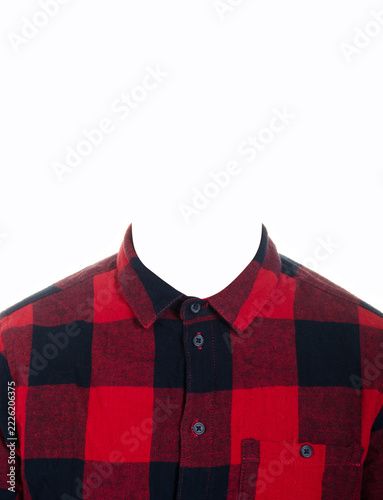 Red and Black Plaid Shirt for Passport Photo on Invisible Mannequin