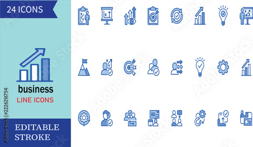 Business Strategy Growth and Management Vector Icon Set