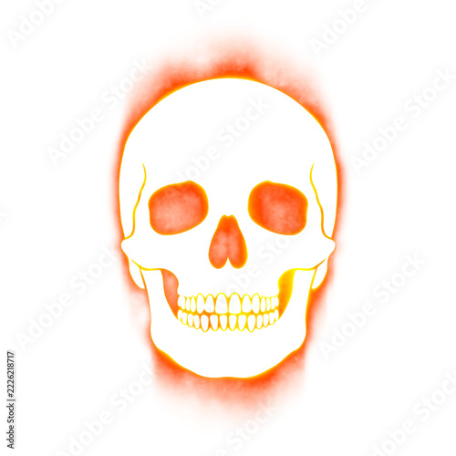 8K Glowing Fire Orange Smoke Skull Overlay Transparent Isolated PNG, Fiery Inferno Aura Halloween Contour Element with Copy Space