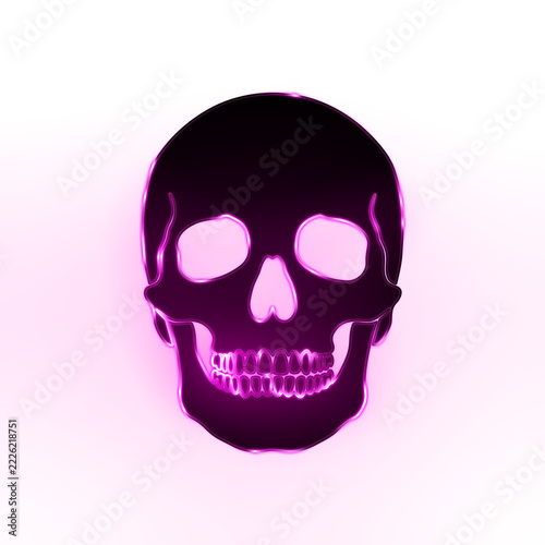 8K Glowing Purple Neon Skull Overlay Transparent Isolated PNG, Cyberpunk Halloween Contour Line Art Element with Copy Space