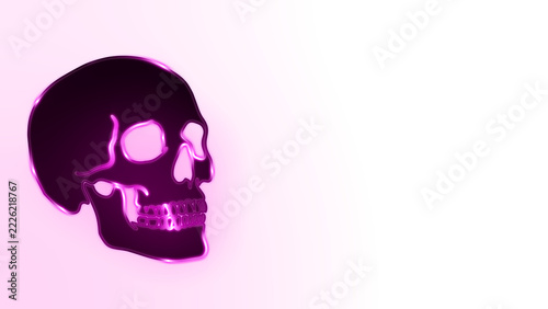 8K Glowing Purple Neon Skull Profile Side View Overlay Transparent Isolated PNG, Cyberpunk Halloween Banner with Copy Space