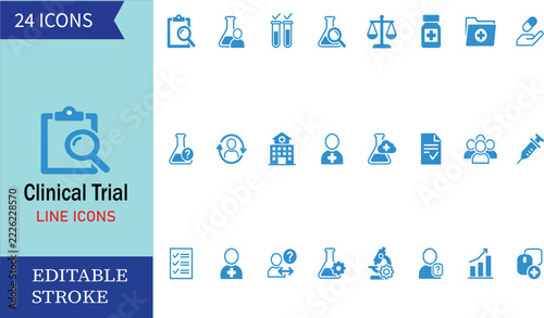 Clinical Trial Research and Medical Science Vector Icon Set   