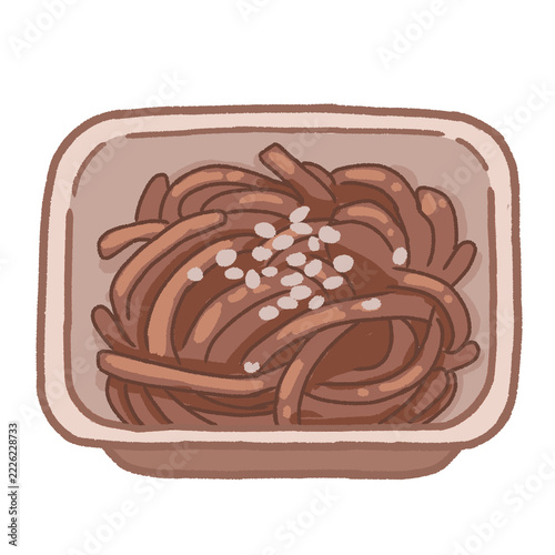 Bowl of Asian Noodles with Seasoning Cartoon Illustration