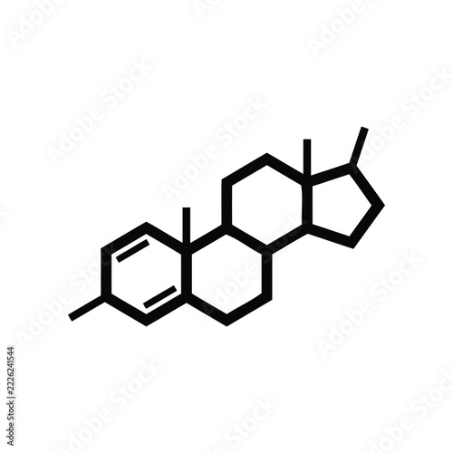 Steroid hormone molecule showing chemical structure, carbon rings, and bonds on white background