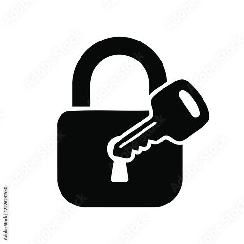 Security and access control symbol featuring key unlocking padlock for privacy and protection designs