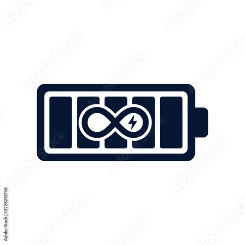 Modern rechargeable battery symbol with infinity loop and lightning bolt for energy efficiency and eco-friendly power solutions