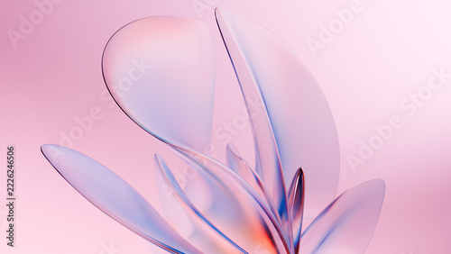 Elegant Pastel Pink Abstract Background with Sculptural Transparent Shapes and Futuristic 3D Glass Design