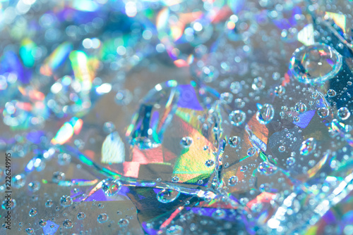 Holohraphic geometric bubbles metallic rainbow hand made real background reflective lights 