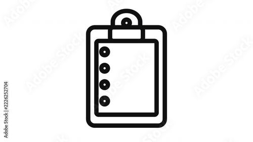 Minimalist clipboard with paper checklist animation popping in on white background