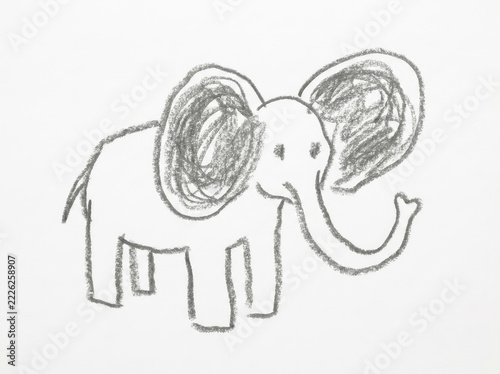 Child drawing of elephant with large ears and long trunk, showcasing creativity and innocence