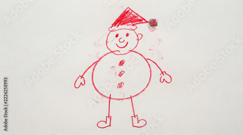 Cheerful drawing of snowman wearing Santa hat, showcasing creativity and joy