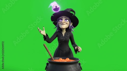 Witch Stirring Bubbling Cauldron Halloween Magic Animation
