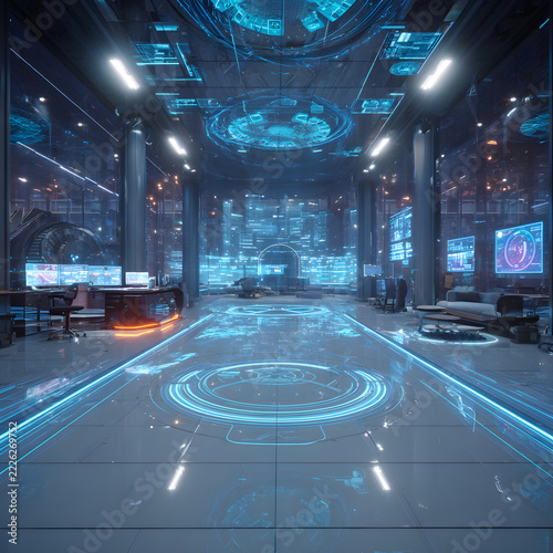 Futuristic Artificial Intelligence Interface with Glowing Digital Data Visualization