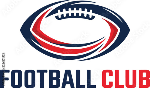 American Football Club Logo Vector, Red and Navy Blue Rugby Ball Emblem with Bold Sports Typography