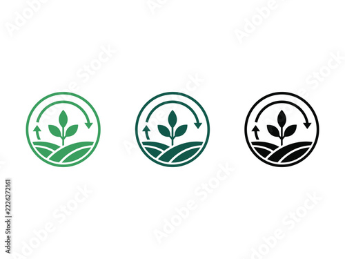 Sustainable Agriculture and Regenerative Farming Icon Set Featuring Growing Plants and Circular Arrows.