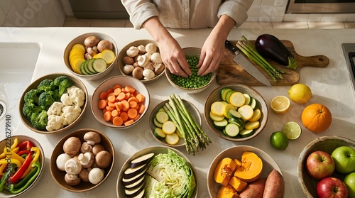 Healthy vegetable preparation for cooking with fresh produce and