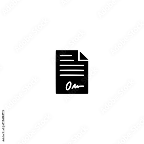 Signed contract icon. Solid black glyph of a signed contract for legal and law.