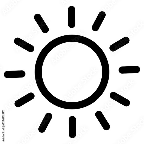 晴れや夏の日差しを表す黒い太陽のシンプルな線画アイコン