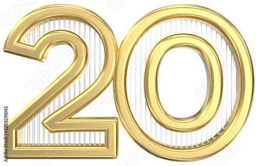 Golden 3D number twenty illustration