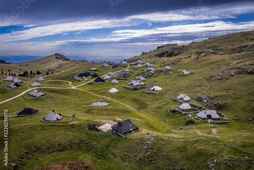 Aerial View of Traditional Shepherd Huts on Velika Planina, Slovenia