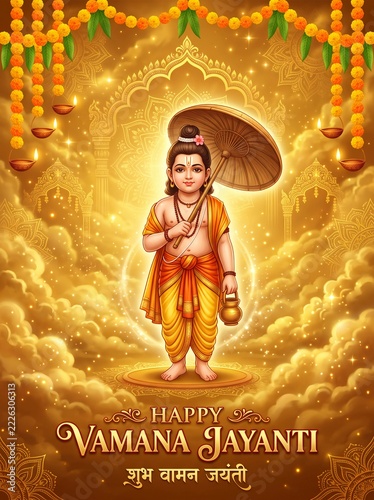 Happy Vamana Jayanti Hindu Festival Dwarf Avatar Deity Umbrella Lord Vamana