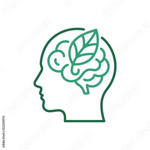 Green brain leaf icon for eco sustainability.
