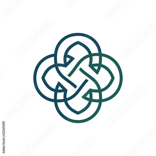Green Celtic knot design in a floral clover shape.
