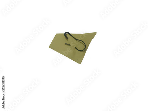 Beige rectangular tag with black string on white