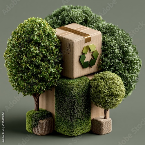 Sustainable lifestyle concept with eco-friendly packaging and vibrant greenery