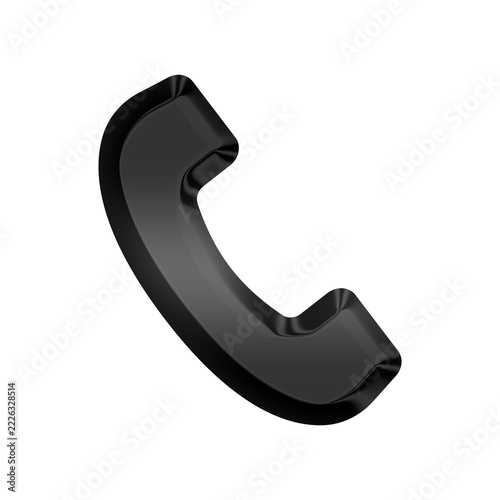 A 3d black glossy phone icon on a transparent background