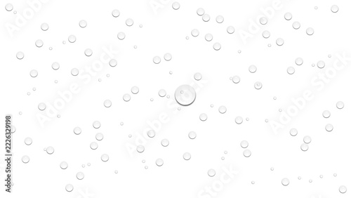Abstract background with transparent water drops and scattered circular bubbles on a clean white surface vector illustration