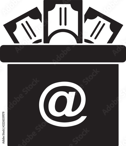 Email communication concept featuring envelope at symbol and document