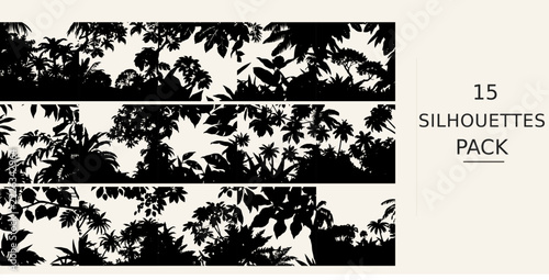 Jungle Canopy Silhouette Close up View Premium Vector Silhouette Vector SVG Black Shape on White Background Clipart Graphic