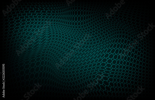 Abstract Dark Cyan Halftone Dot Pattern Background with Distorted Wavy Grid Texture