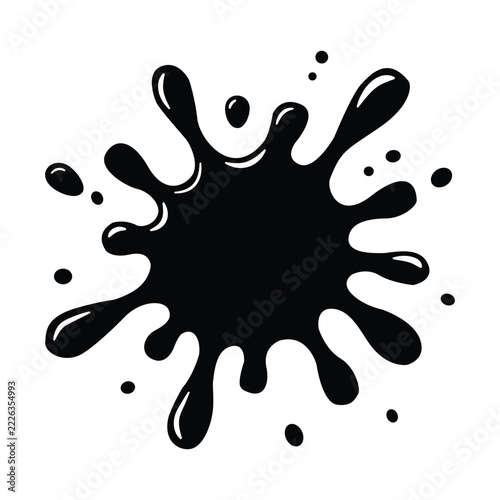 Black Ink Splash with Dynamic Liquid Droplets Vector Illustration