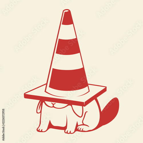 Funny illustration of a rabbit squished under a traffic cone