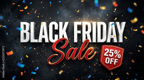 Black friday sale announcement with festive lights and discount offer
