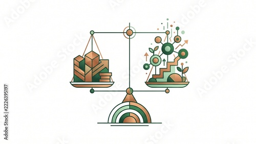 Minimalist Balance Scale Vector Weighing Financial Blocks and Growth Nodes