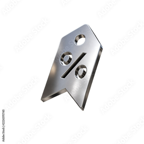3D Metallic Discount Tag Icon Isolated on Transparent Background for Sale
