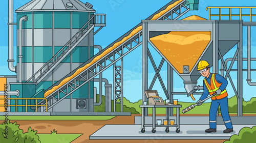 Technician collecting a grain sample from a storage silo