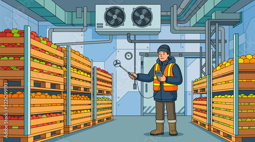 Technician checking airflow in a ventilated storage facility