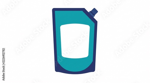 Simple digital flat illustration of a teal refill pouch packaging with a spout cap and a blank white label isolated on a white background.