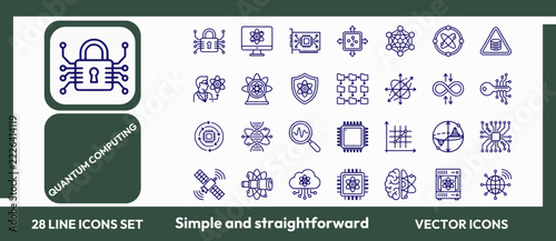  Advanced Quantum Physics Processor Vector Outline Icons.