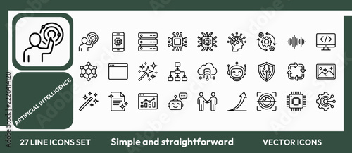 Advanced AI Robotics Technology Outline Vector Icons.