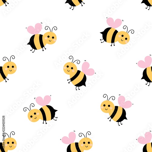 Minimalist Cute Bee Flying Seamless Pattern Vector Illustration 