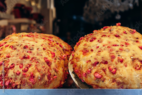 Fotografie Two Praluline brioches filled with pink pralines, displayed in a pastry shop win