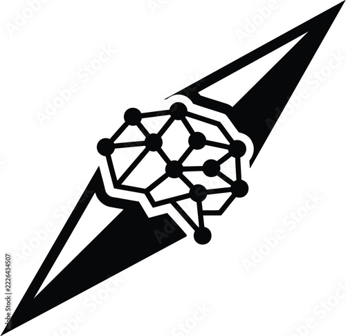 Modern science fusion of molecular structure, compass needle, and futuristic energy beam for tech innovation design