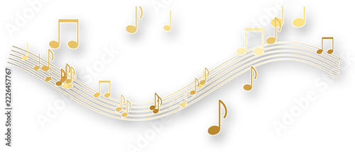 Music notes and staff lines sticker with white border isolated on transparent background