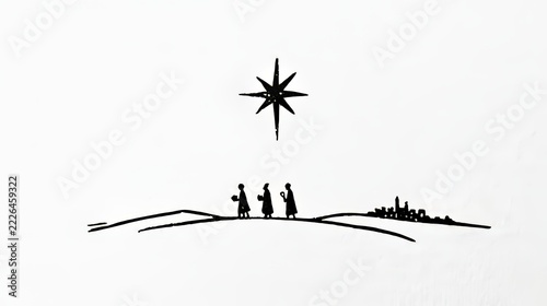 A minimalist silhouette of the Three Wise Men (Magi from the East) on their journey to Bethlehem